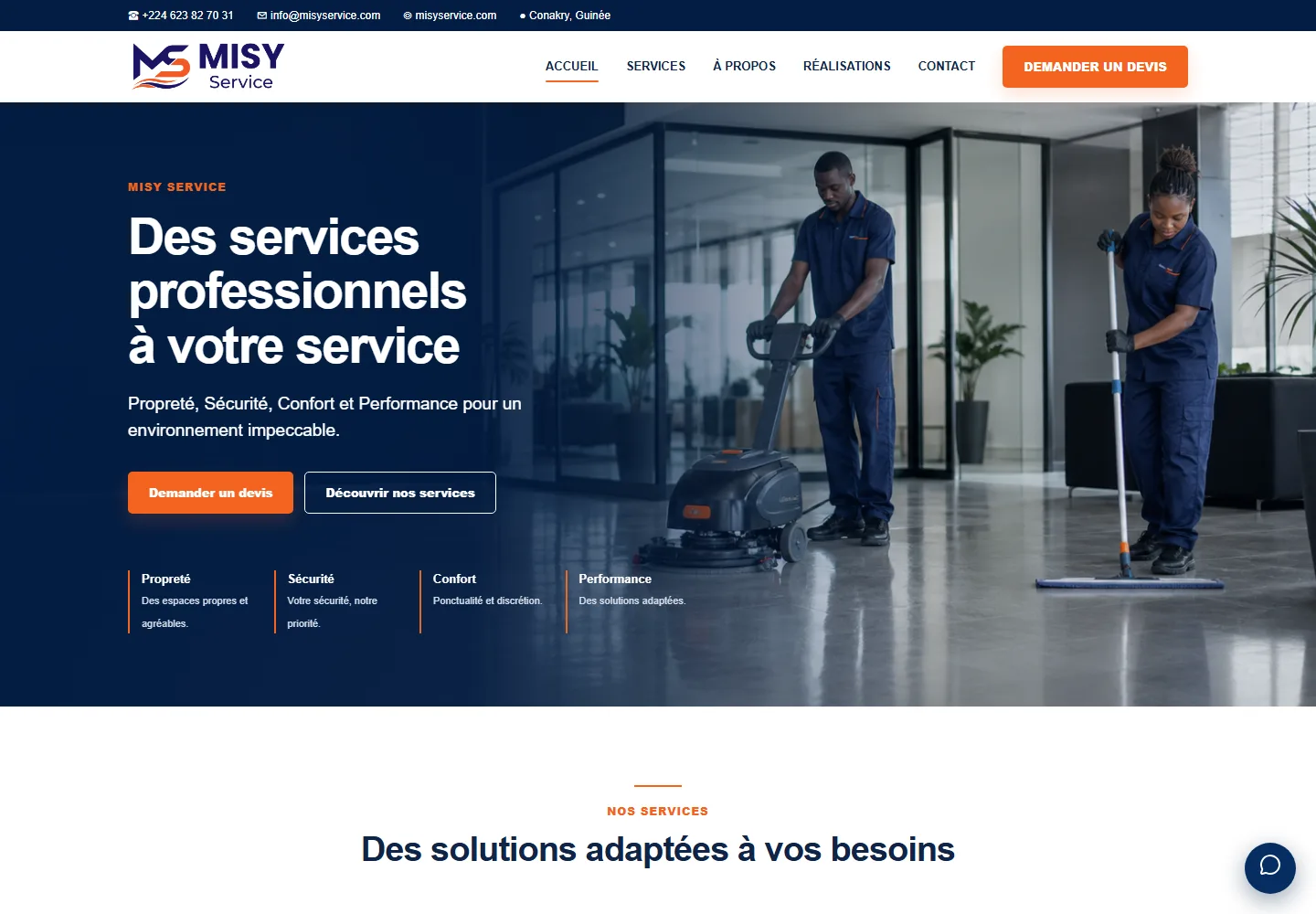 Misy Service public website on desktop