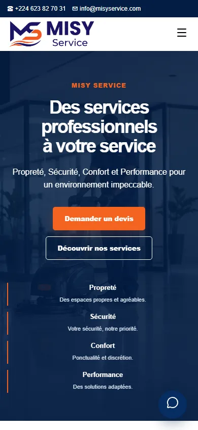 Misy Service public website on mobile